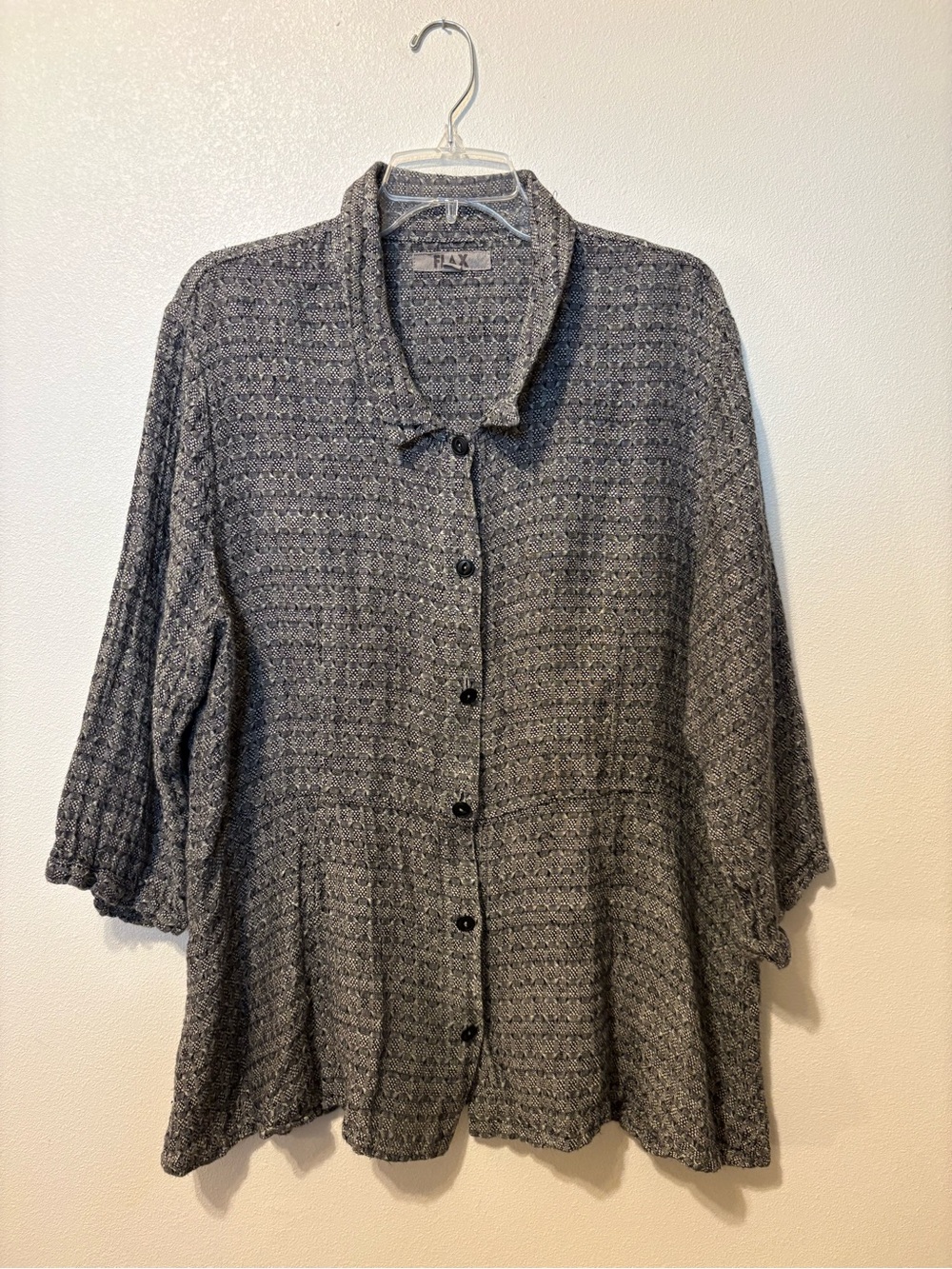 Flax Gray Textured Button-Front Relaxed Jacket